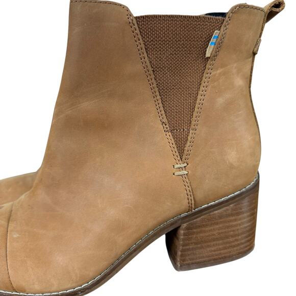 Toms Esme Leather Chelsea Tan Brown Leather Nubuck Boots Chunky Heel Womens 9 - Picture 9 of 16